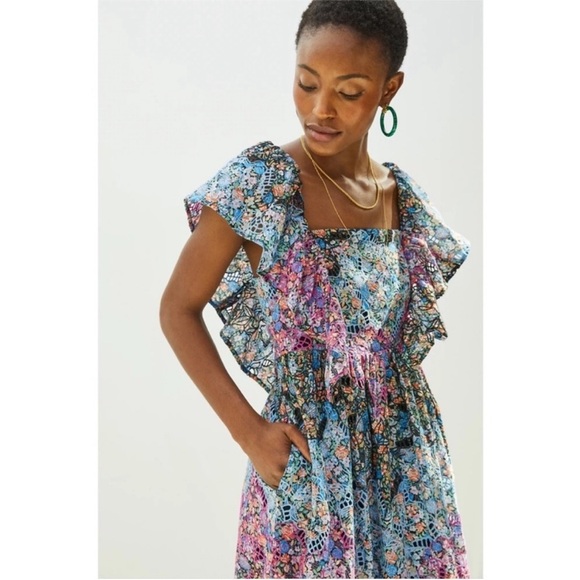 ANTHROPOLOGIE BLOGGER Fave Blue Purple
Floral Ruffle Eyelet Maxi Dress s - Picture 5 of 13